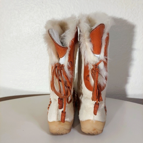 Diadora Vintage White Fur & Leather Wedge Heel Boots - Picture 3 of 16